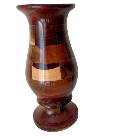 Wood Vase 8.5" Tall Hand Turned Solid Wood Inlay Cabincore Boho Natural - Picture 6 of 10